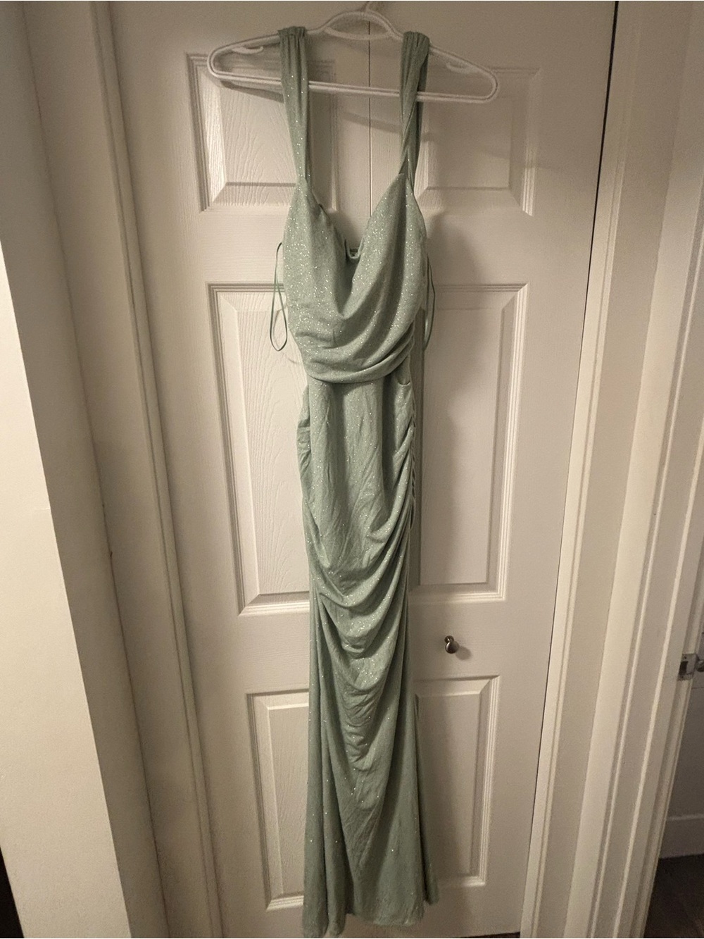 Windsor Sparkling Sage Green Cowl Neck Prom Gown
